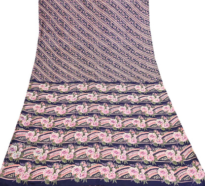 Indian Vintage Sari Blue 100% Pure Silk Printed Saree Craft Fabric 6yd Sewing Dress Making Soft Wrap Quilting Crafting Upcycle