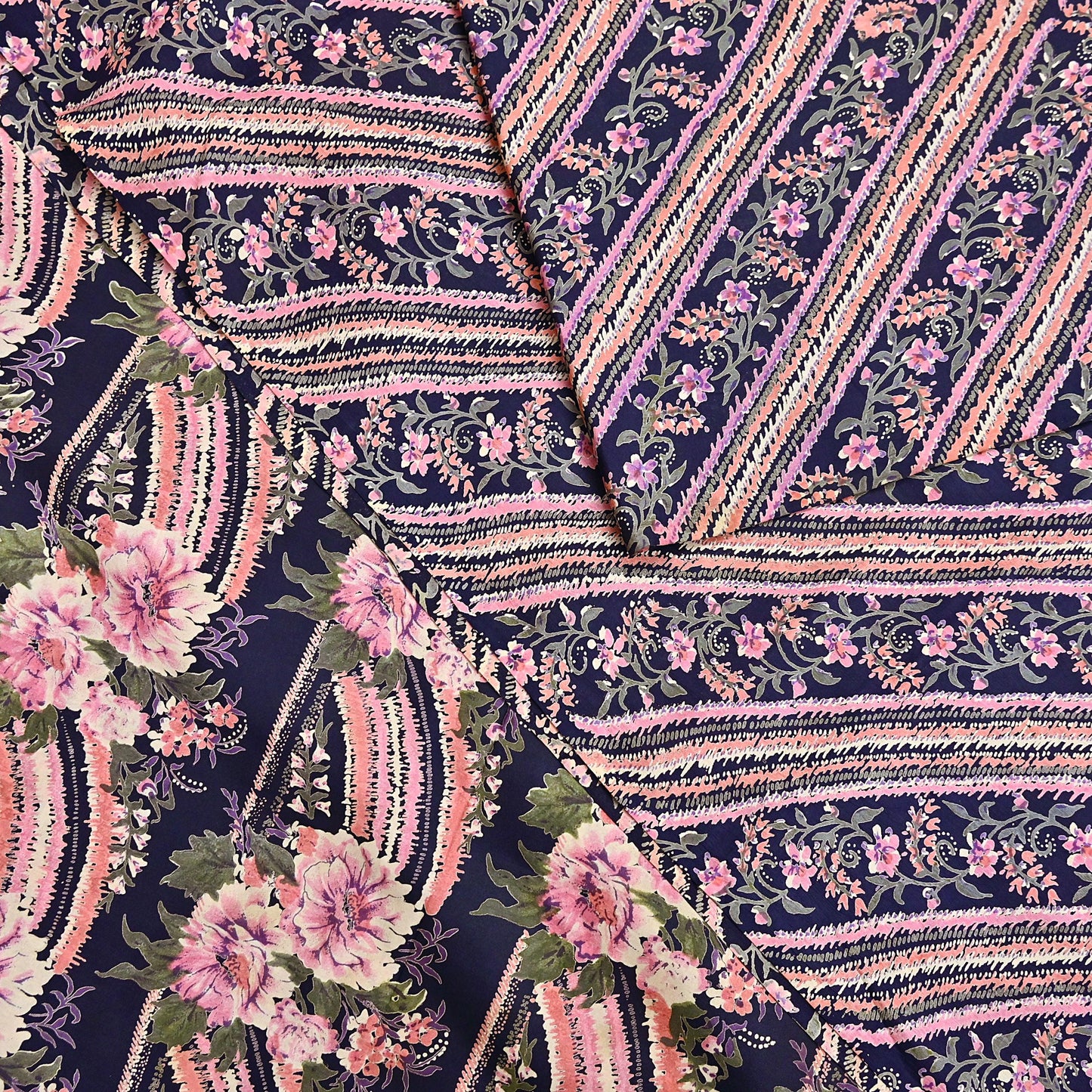 Indian Vintage Sari Blue 100% Pure Silk Printed Saree Craft Fabric 6yd Sewing Dress Making Soft Wrap Quilting Crafting Upcycle