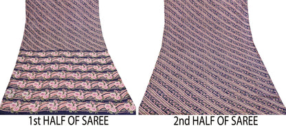 Indian Vintage Sari Blue 100% Pure Silk Printed Saree Craft Fabric 6yd Sewing Dress Making Soft Wrap Quilting Crafting Upcycle