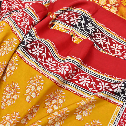 Indian Vintage Sari Yellow 100% Pure Silk Printed Sarees 5yd Sewing Craft Fabric Dress Making Soft Woven Border Upcycle Quilting