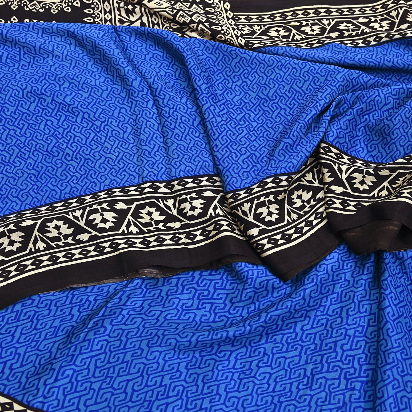 Indian Vintage Black & Blue Sarees Pure Silk Printed Sari 6yd Sewing Craft Fabric DressMaking Floral Soft Crafting Quilting