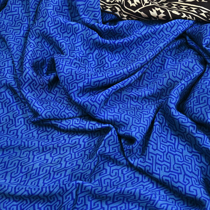 Indian Vintage Black & Blue Sarees Pure Silk Printed Sari 6yd Sewing Craft Fabric DressMaking Floral Soft Crafting Quilting