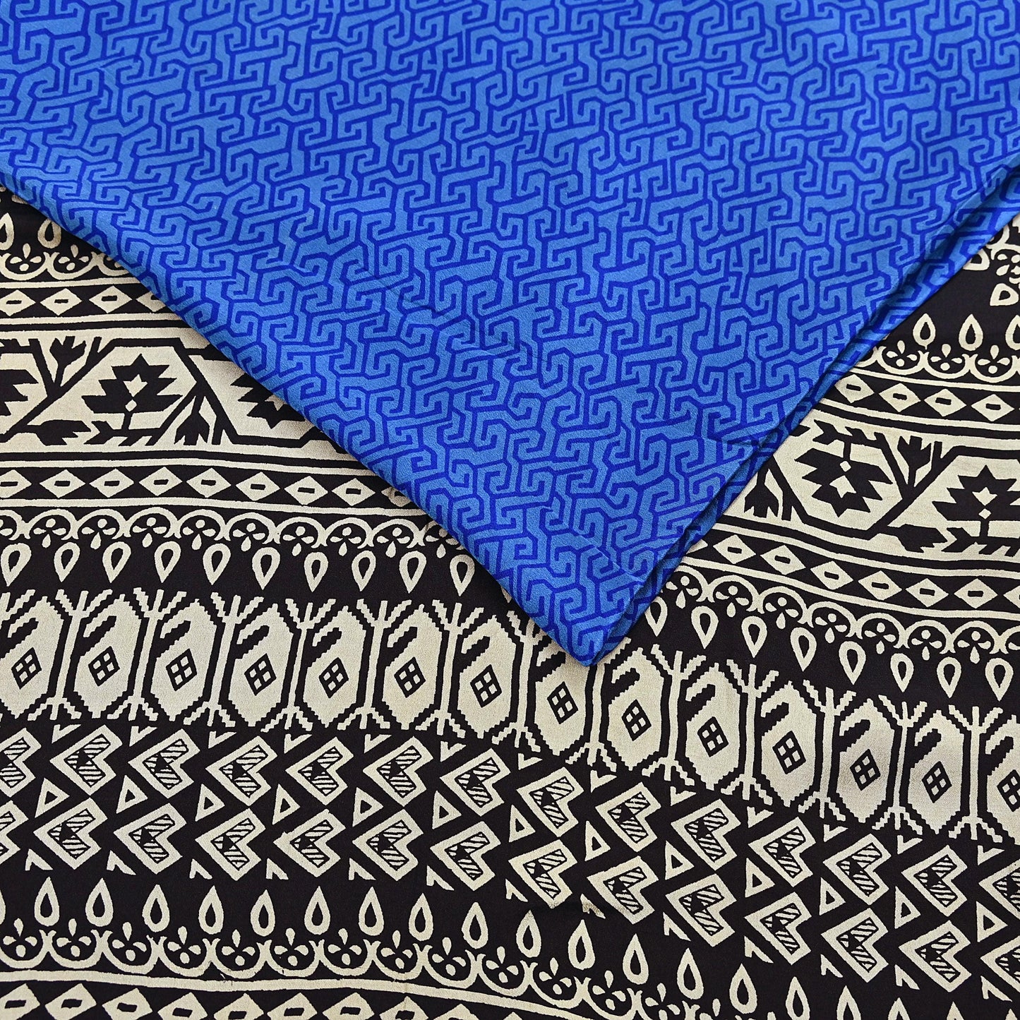 Indian Vintage Black & Blue Sarees Pure Silk Printed Sari 6yd Sewing Craft Fabric DressMaking Floral Soft Crafting Quilting