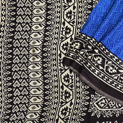 Indian Vintage Black & Blue Sarees Pure Silk Printed Sari 6yd Sewing Craft Fabric DressMaking Floral Soft Crafting Quilting