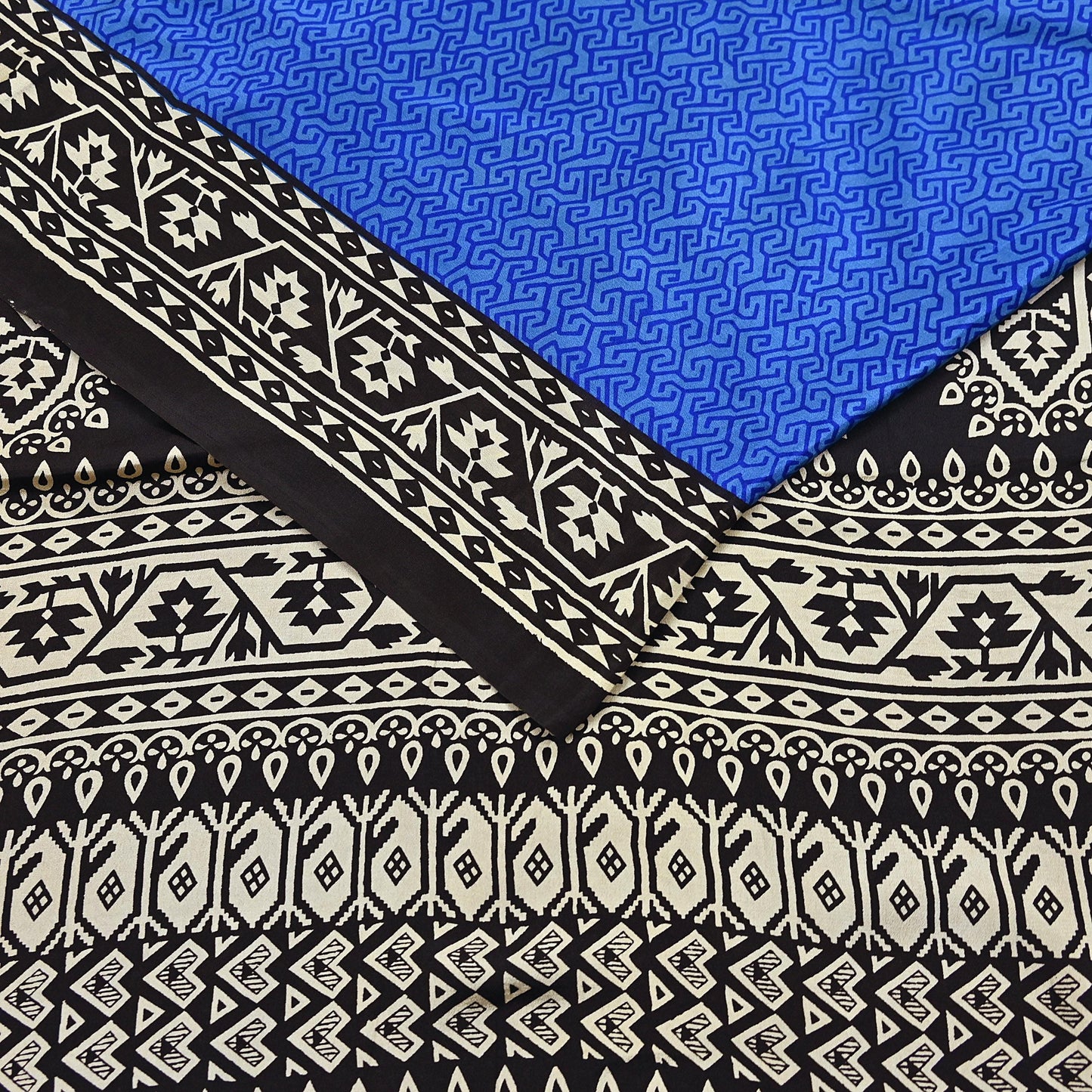 Indian Vintage Black & Blue Sarees Pure Silk Printed Sari 6yd Sewing Craft Fabric DressMaking Floral Soft Crafting Quilting