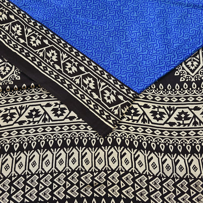 Indian Vintage Black & Blue Sarees Pure Silk Printed Sari 6yd Sewing Craft Fabric DressMaking Floral Soft Crafting Quilting