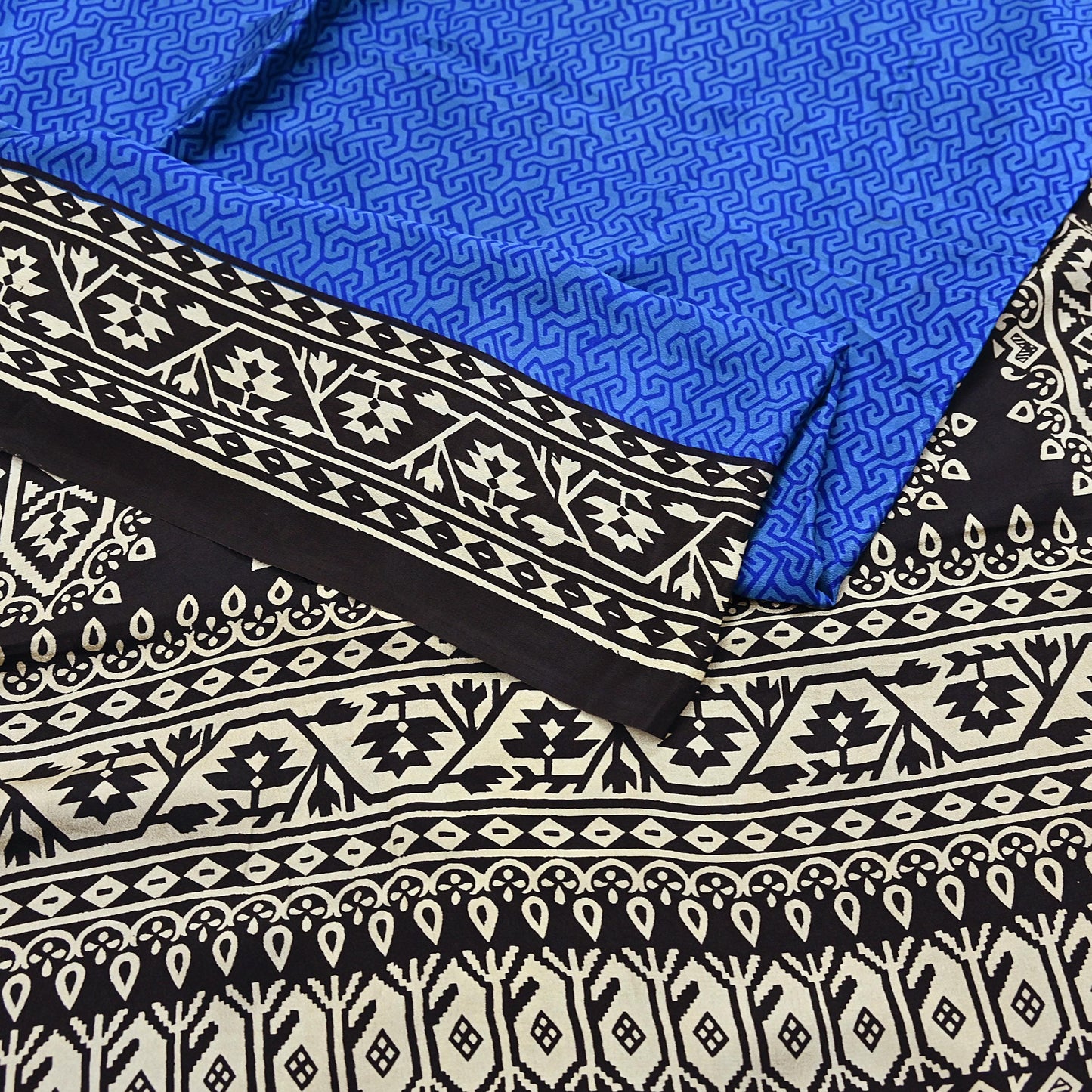 Indian Vintage Black & Blue Sarees Pure Silk Printed Sari 6yd Sewing Craft Fabric DressMaking Floral Soft Crafting Quilting
