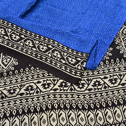 Indian Vintage Black & Blue Sarees Pure Silk Printed Sari 6yd Sewing Craft Fabric DressMaking Floral Soft Crafting Quilting