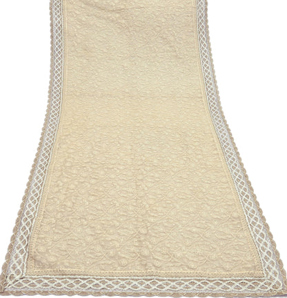 Indian Vintage Heavy Beige Dupatta Organza Long Stole Hand Embroidered Scarves Zari Floral