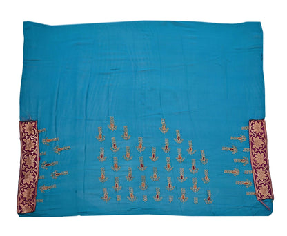 Indian Vintage Heavy Sarees Turquoise Pure Georgette Silk Hand Embroidered Sari Fabric 5Yd Sewing Ethnic zari with blouse fabric