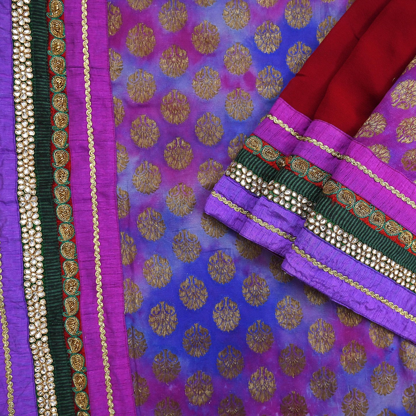 Indian Vintage Heavy Sari Red Pure Georgette Silk Hand woven Sarees Craft Fabric 5Yd Sewing Soft Ethnic Wedding Dress making