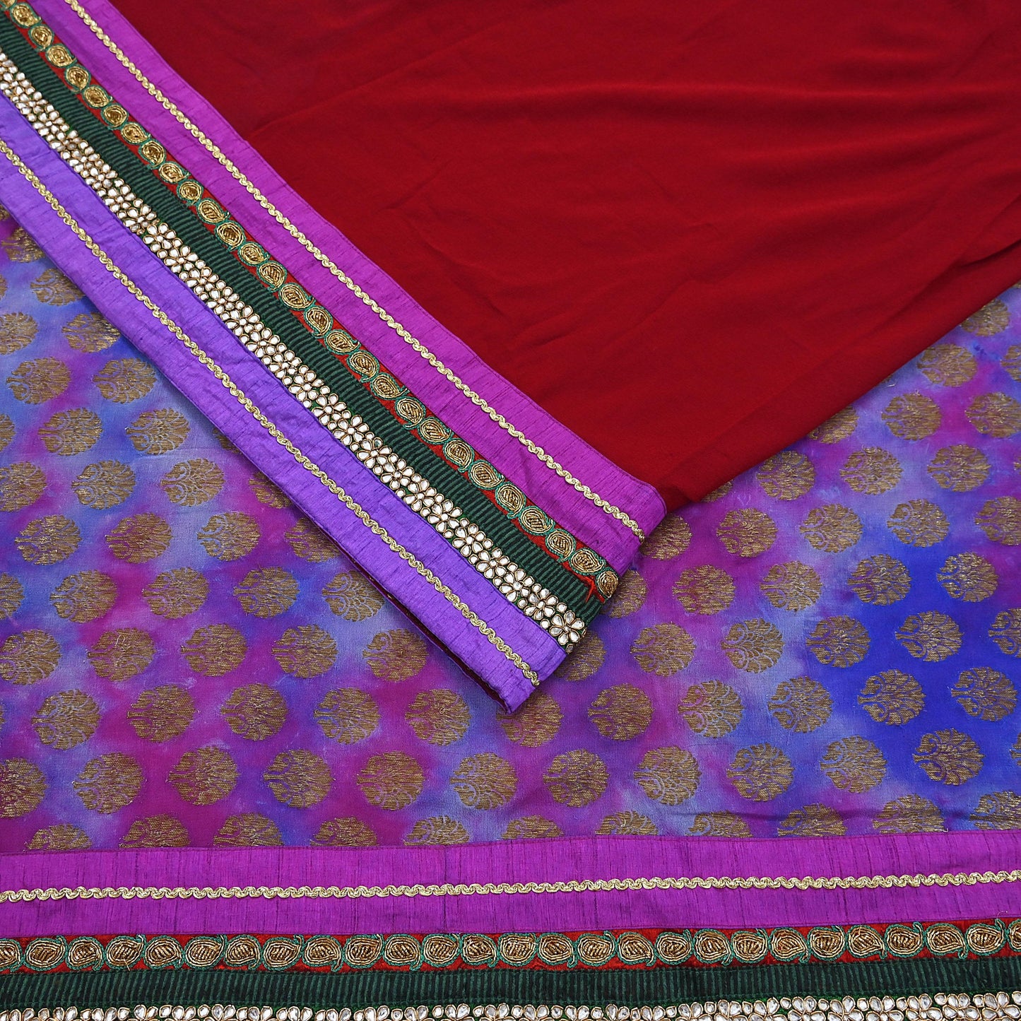 Indian Vintage Heavy Sari Red Pure Georgette Silk Hand woven Sarees Craft Fabric 5Yd Sewing Soft Ethnic Wedding Dress making