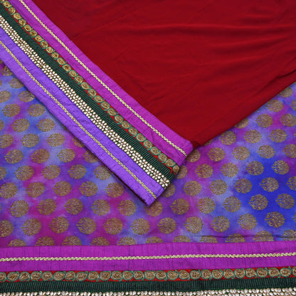 Indian Vintage Heavy Sari Red Pure Georgette Silk Hand woven Sarees Craft Fabric 5Yd Sewing Soft Ethnic Wedding Dress making