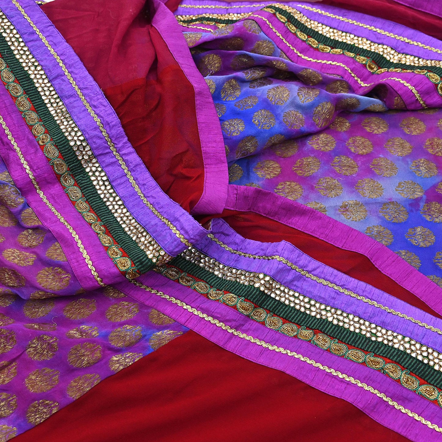 Indian Vintage Heavy Sari Red Pure Georgette Silk Hand woven Sarees Craft Fabric 5Yd Sewing Soft Ethnic Wedding Dress making
