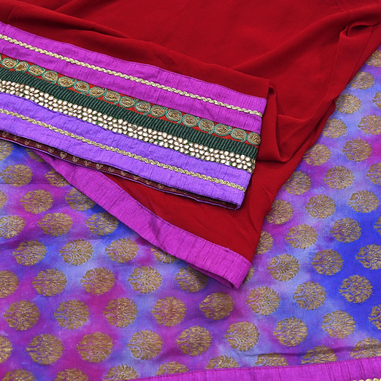 Indian Vintage Heavy Sari Red Pure Georgette Silk Hand woven Sarees Craft Fabric 5Yd Sewing Soft Ethnic Wedding Dress making