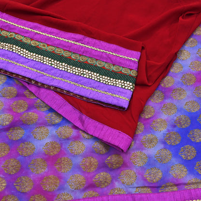 Indian Vintage Heavy Sari Red Pure Georgette Silk Hand woven Sarees Craft Fabric 5Yd Sewing Soft Ethnic Wedding Dress making