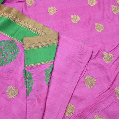 Indian Vintage Saree Pink Pure Khadi Silk Handloom Hand Beaded Sari Fabric 6yard Ethnic Zari Dressmaking Crafting Upcycle Quilting