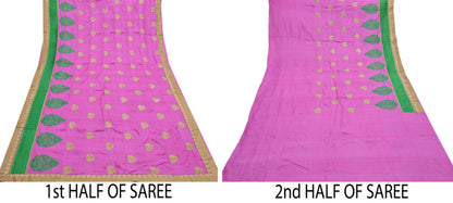 Indian Vintage Saree Pink Pure Khadi Silk Handloom Hand Beaded Sari Fabric 6yard Ethnic Zari Dressmaking Crafting Upcycle Quilting