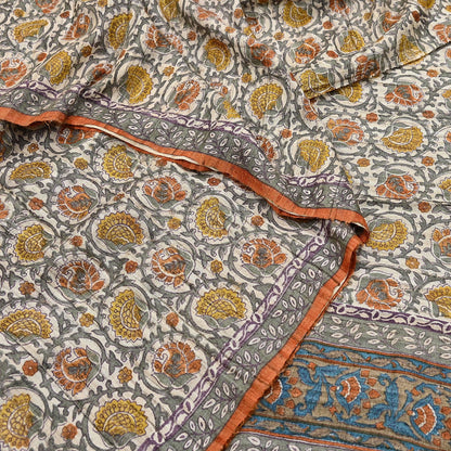 Indian Vintage Saffron & Beige Saree Pure Khadi Silk Handloom Warli Printed Sari Craft Fabric 5yd Ethnic Wear Sari Humans Dress making