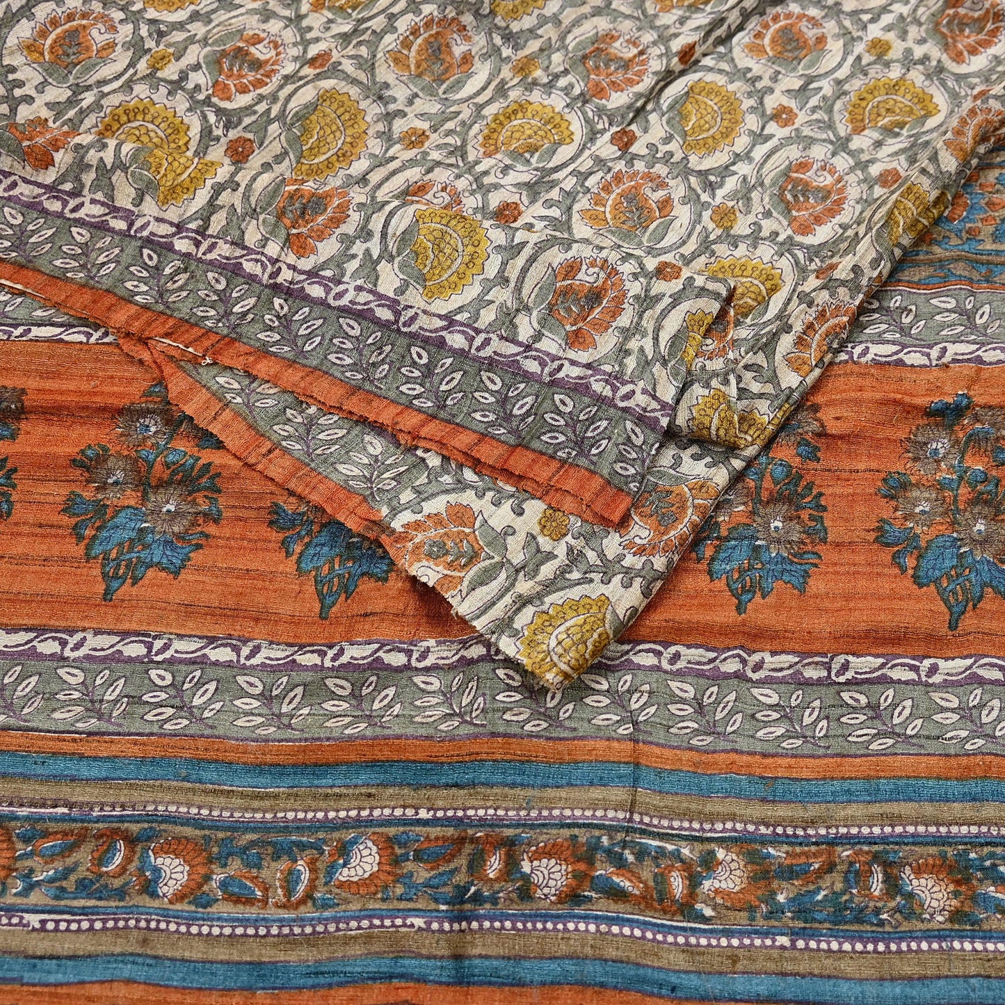 Indian Vintage Saffron & Beige Saree Pure Khadi Silk Handloom Warli Printed Sari Craft Fabric 5yd Ethnic Wear Sari Humans Dress making