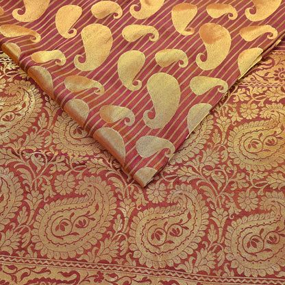 Vintage Kanjivaram Silk Saree Purple & Saffron  Floral Zari, Indian Sari Fabric 5yard Dressmaking crafting