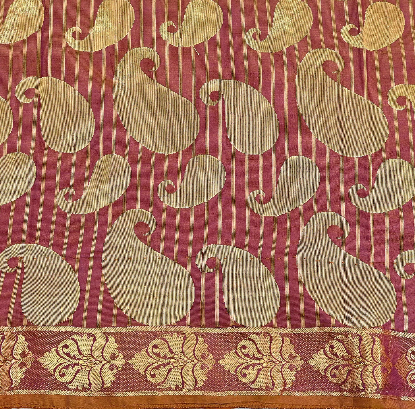 Vintage Kanjivaram Silk Saree Purple & Saffron  Floral Zari, Indian Sari Fabric 5yard Dressmaking crafting