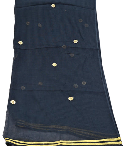 Indian Vintage Black Dupatta Long Stole Embroidered stole Pure Cotton Scarves Veil Wrap Soft Floral golden border