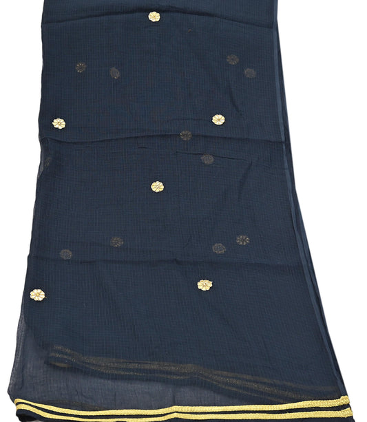 Indian Vintage Black Dupatta Long Stole Embroidered stole Pure Cotton Scarves Veil Wrap Soft Floral golden border