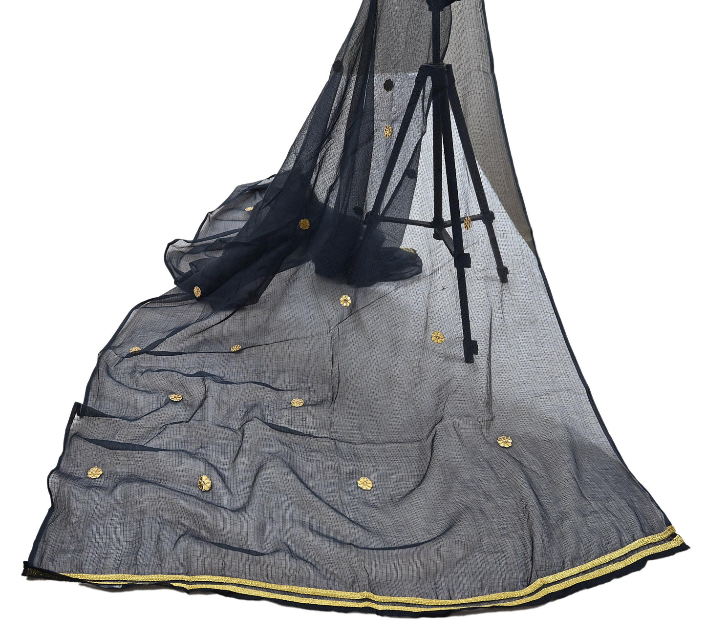 Indian Vintage Black Dupatta Long Stole Embroidered stole Pure Cotton Scarves Veil Wrap Soft Floral golden border