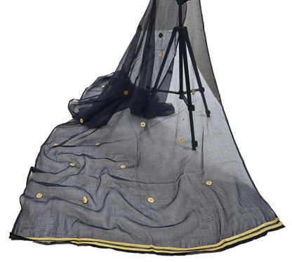 Indian Vintage Black Dupatta Long Stole Embroidered stole Pure Cotton Scarves Veil Wrap Soft Floral golden border