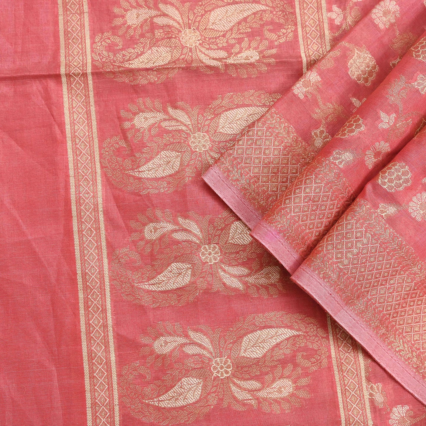 Indian Vintage Peach Dupatta Long Stole Artificial Silk Woven Brocade Scarves Veil Scarf Wrap Hippie Boho Soft Floral Fringes