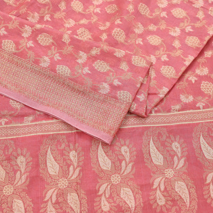 Indian Vintage Peach Dupatta Long Stole Artificial Silk Woven Brocade Scarves Veil Scarf Wrap Hippie Boho Soft Floral Fringes