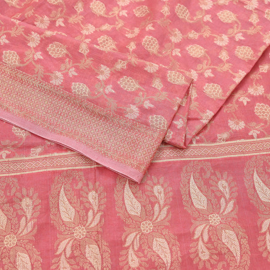 Indian Vintage Peach Dupatta Long Stole Artificial Silk Woven Brocade Scarves Veil Scarf Wrap Hippie Boho Soft Floral Fringes