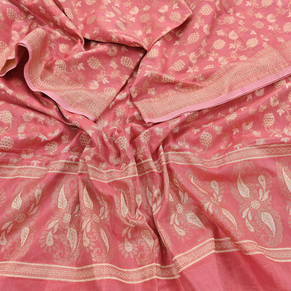 Indian Vintage Peach Dupatta Long Stole Artificial Silk Woven Brocade Scarves Veil Scarf Wrap Hippie Boho Soft Floral Fringes