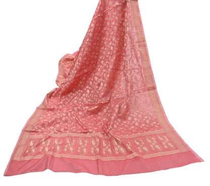 Indian Vintage Peach Dupatta Long Stole Artificial Silk Woven Brocade Scarves Veil Scarf Wrap Hippie Boho Soft Floral Fringes