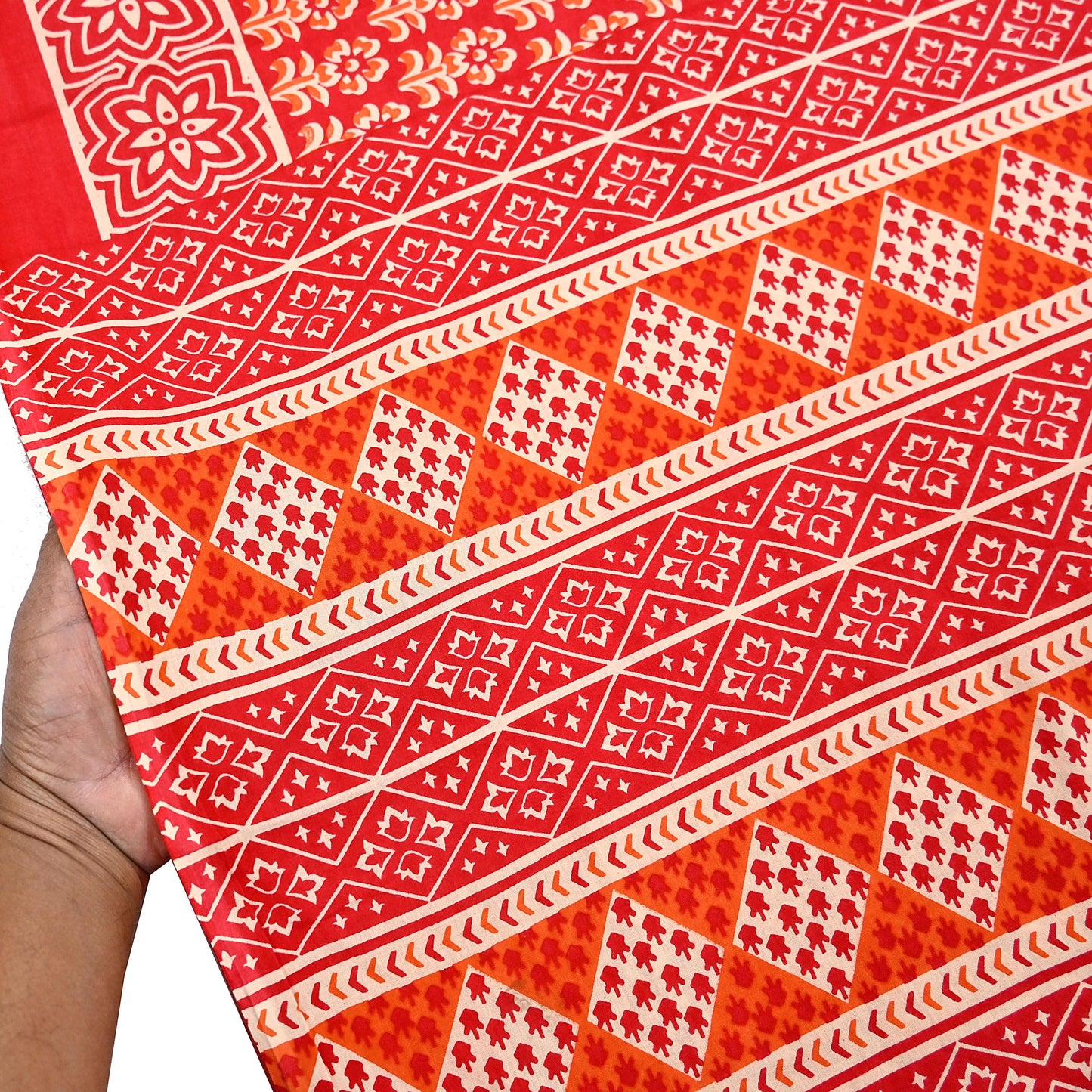Indian Vintage Red Sarees Pure Cotton Block Printed Sari 5yd Sewing Craft Fabric DressMaking Soft Crafting Quilting Upcycle