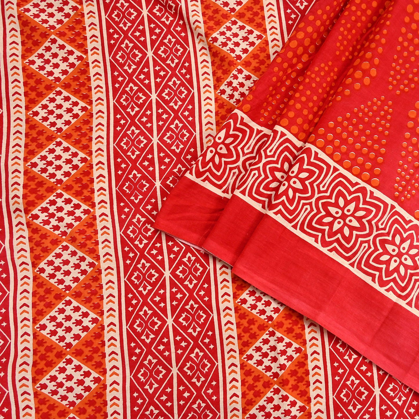 Indian Vintage Red Sarees Pure Cotton Block Printed Sari 5yd Sewing Craft Fabric DressMaking Soft Crafting Quilting Upcycle