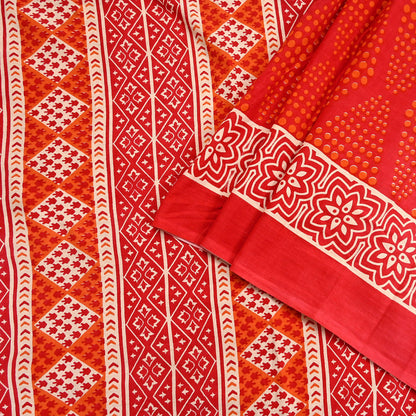 Indian Vintage Red Sarees Pure Cotton Block Printed Sari 5yd Sewing Craft Fabric DressMaking Soft Crafting Quilting Upcycle