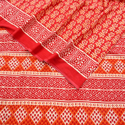 Indian Vintage Red Sarees Pure Cotton Block Printed Sari 5yd Sewing Craft Fabric DressMaking Soft Crafting Quilting Upcycle