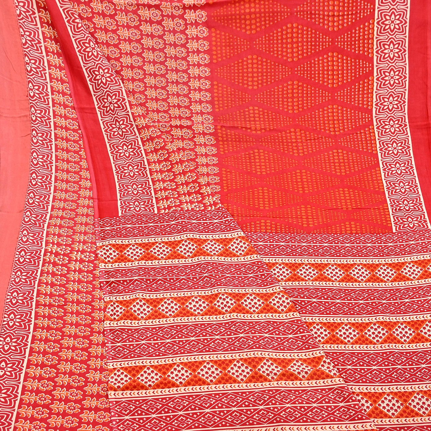 Indian Vintage Red Sarees Pure Cotton Block Printed Sari 5yd Sewing Craft Fabric DressMaking Soft Crafting Quilting Upcycle