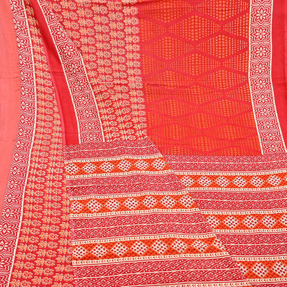 Indian Vintage Red Sarees Pure Cotton Block Printed Sari 5yd Sewing Craft Fabric DressMaking Soft Crafting Quilting Upcycle