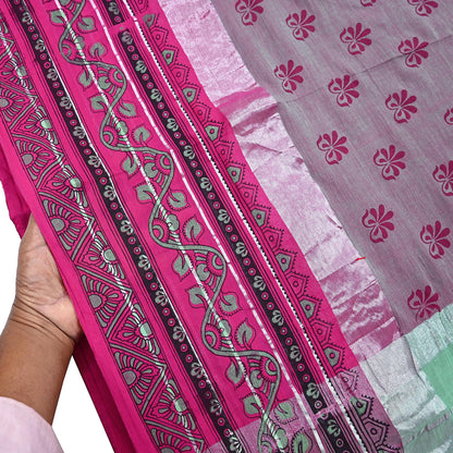 Indian Vintage Green & Pink Saree Pure Cotton Printed Woven Sari Craft Soft Fabric 5Yd Sewing Sarong Wrap Boho Abstract Design