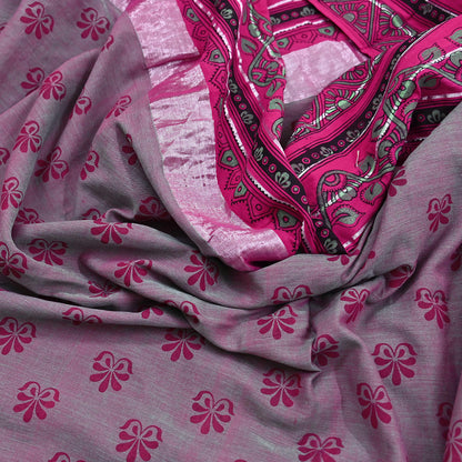 Indian Vintage Green & Pink Saree Pure Cotton Printed Woven Sari Craft Soft Fabric 5Yd Sewing Sarong Wrap Boho Abstract Design