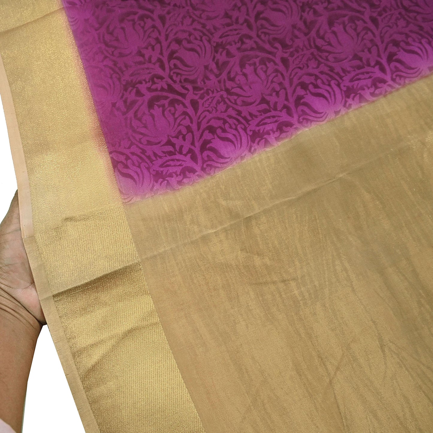 Indian Vintage Sari Purple & Beige Hand Woven Printed Sari 100% Pure Crepe Silk Sarees Craft Fabric 5yd Soft Zari Dress making Quilting Used