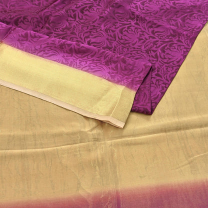 Indian Vintage Sari Purple & Beige Hand Woven Printed Sari 100% Pure Crepe Silk Sarees Craft Fabric 5yd Soft Zari Dress making Quilting Used