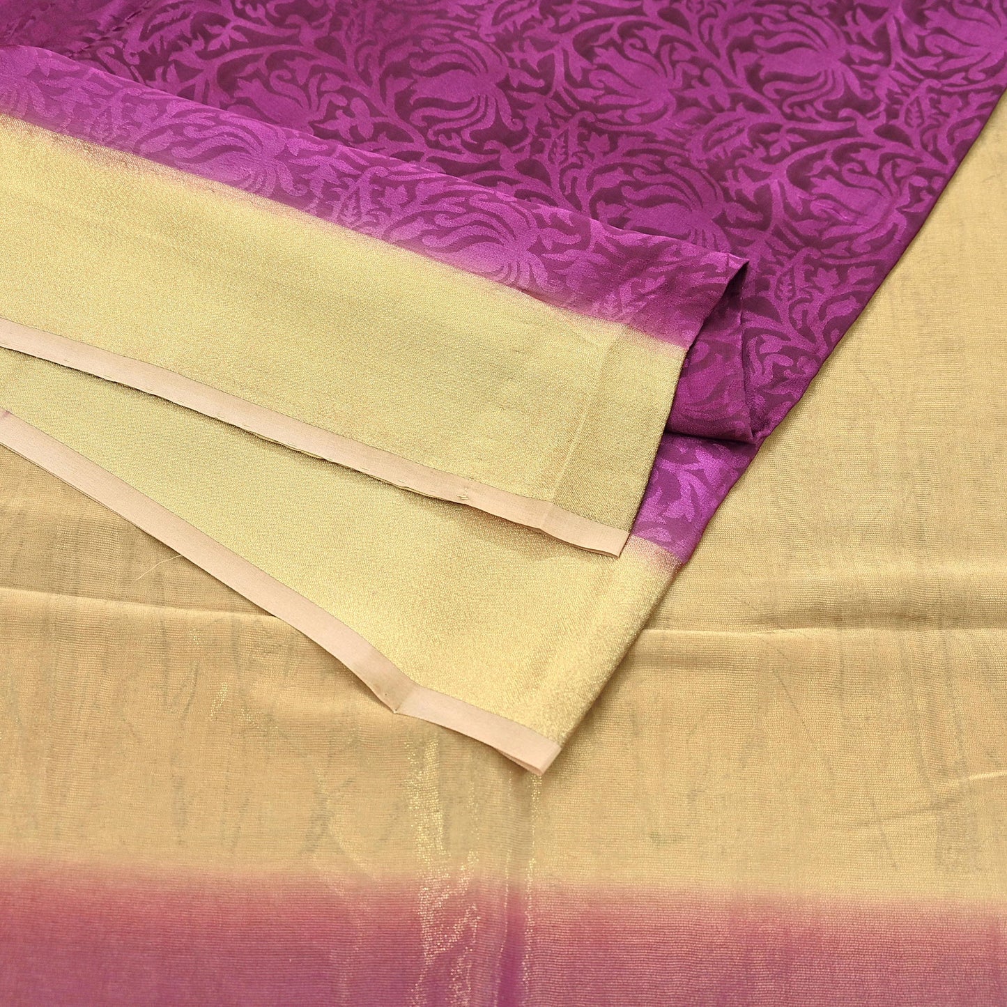 Indian Vintage Sari Purple & Beige Hand Woven Printed Sari 100% Pure Crepe Silk Sarees Craft Fabric 5yd Soft Zari Dress making Quilting Used