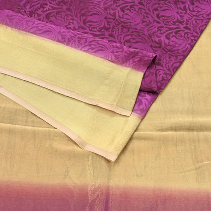 Indian Vintage Sari Purple & Beige Hand Woven Printed Sari 100% Pure Crepe Silk Sarees Craft Fabric 5yd Soft Zari Dress making Quilting Used