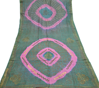 Indian Vintage Sari Pink & green Pure Tussar Silk Hand Woven/Hand Painted Sarees Craft Fabric 6Yd Sewing Ethnic Dress making For Crafting