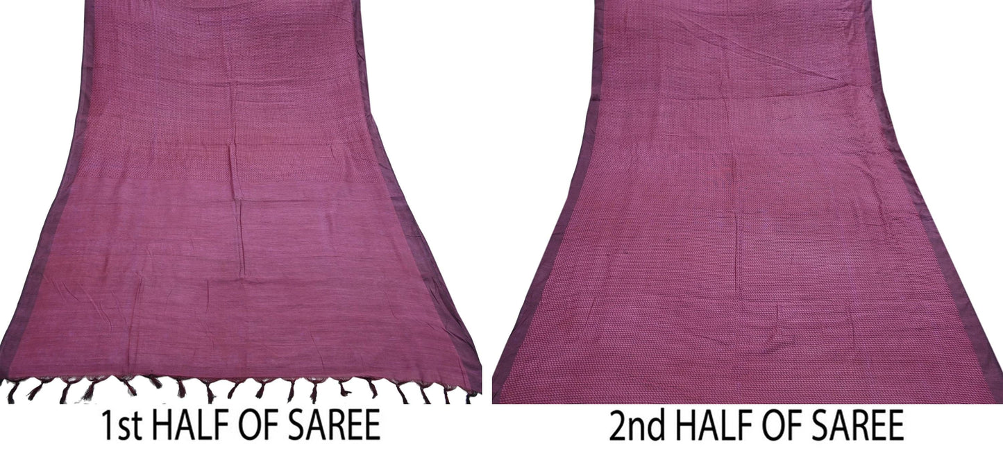 Indian Vintage Sari Pink Artificial Silk Hand Woven Saree Fabric 5yard Sewing Craft Dress Making Soft Floral Ethnic