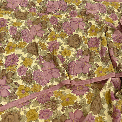 Indian Vintage Sari Beige Pure Crepe Silk Printed Saree 5yard Sewing Quilting Floral Soft Craft Fabric Wrap
